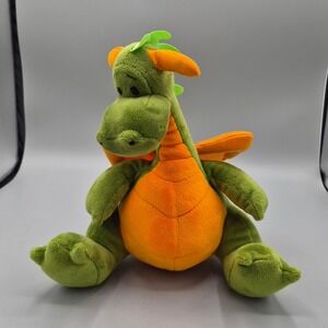 Just Because Green Orange Dragon Plush Stuffed Animal Soft Toy Wings Spikes 10"‎